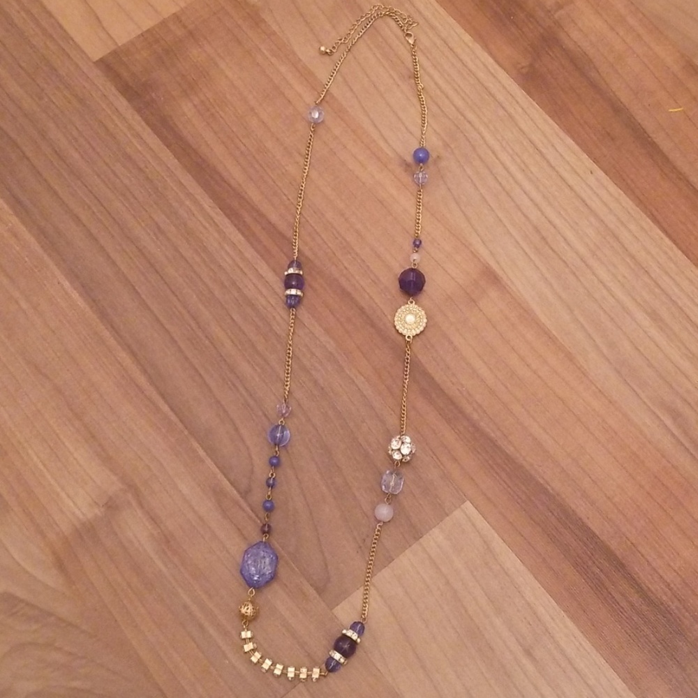 Beautiful, Long Blue and Gold Necklace
